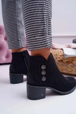 Botki Damskie Płaski Obcas Czarne Tristram