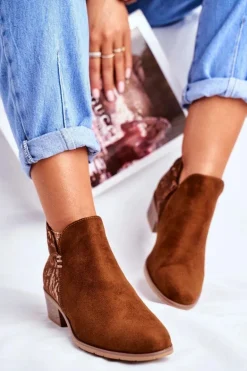 Botki Damskie Płaski Obcas Wiosenne Camel Elizabeth