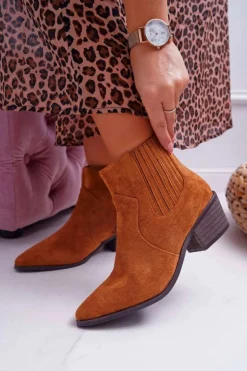 Botki Damskie Płaski Obcas Camel Umberco
