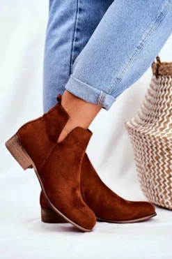 Botki Damskie Płaski Obcas Wiosenne Camel Viva