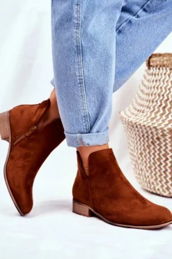 Botki Damskie Płaski Obcas Wiosenne Camel Viva