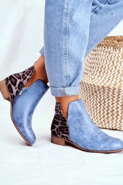 Botki Damskie Płaski Obcas Wiosenne Niebieskie Viva