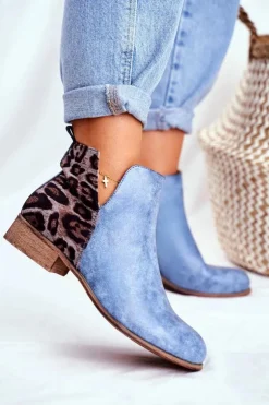 Botki Damskie Płaski Obcas Wiosenne Niebieskie Viva