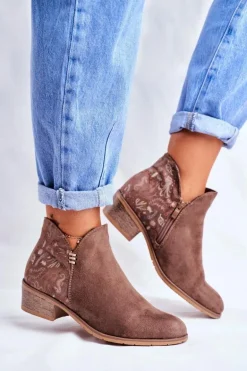 Botki Damskie Płaski Obcas Wiosenne Brązowe Elizabeth