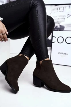 Botki Damskie Płaski Obcas Ocieplane Jesienne Khaki Milky