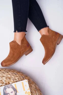 Botki Damskie Płaski Obcas Wiosenne Skórzane Brązowe Madness