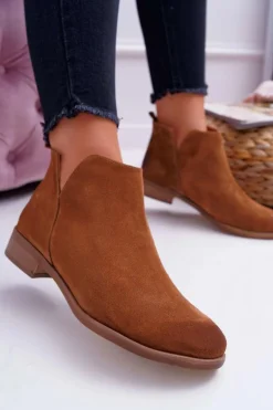 Botki Damskie Płaski Obcas Wiosenne Skórzane Brązowe Madness