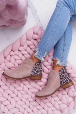 Botki Damskie Płaski Obcas Wiosenne Skórzane Beżowe Madness