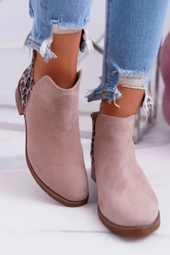 Botki Damskie Płaski Obcas Wiosenne Skórzane Beżowe Madness