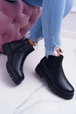 Botki Damskie Płaski Obcas Ciepłe Czarne Orion