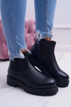 Botki Damskie Płaski Obcas Ciepłe Czarne Orion