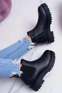 Botki Damskie Płaski Obcas Ciepłe Czarne Orion