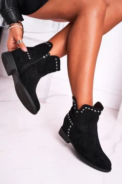 Botki Damskie Płaski Obcas Czarne Autumn Vibes