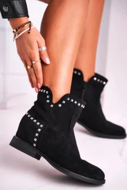 Botki Damskie Płaski Obcas Czarne Autumn Vibes