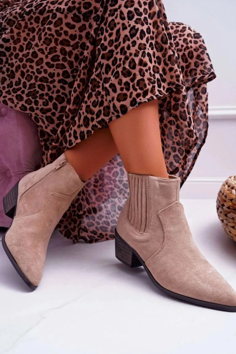 Botki Damskie Płaski Obcas Beżowe Umberco