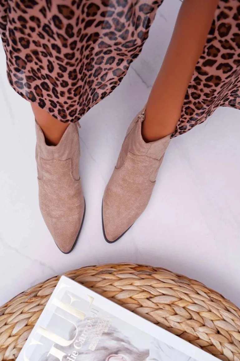 Botki Damskie Płaski Obcas Beżowe Umberco