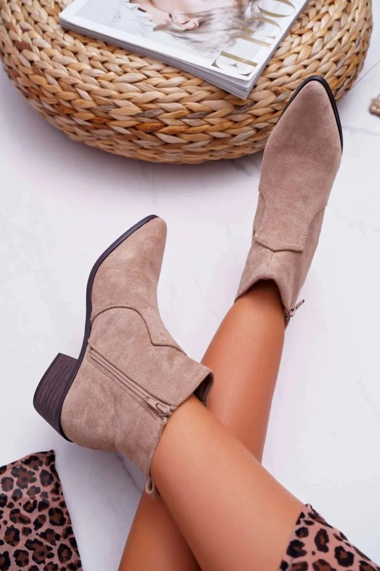 Botki Damskie Płaski Obcas Beżowe Umberco