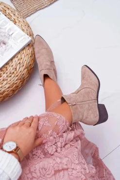 Botki Damskie Płaski Obcas Beżowe Umberco