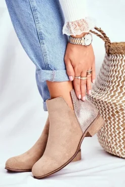 Botki Damskie Płaski Obcas Wiosenne Khaki Viva