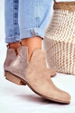 Botki Damskie Płaski Obcas Wiosenne Khaki Viva