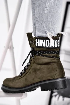 Botki Damskie Płaski Obcas Na Suwak Zielone Popsi