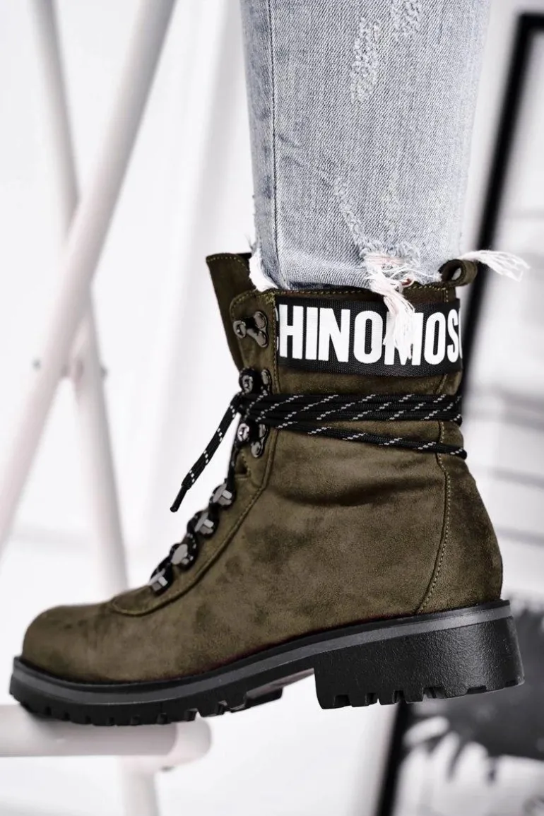 Botki Damskie Płaski Obcas Na Suwak Zielone Popsi