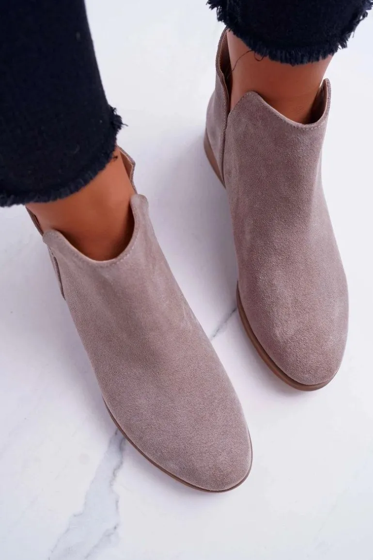 Botki Damskie Płaski Obcas Wiosenne Skórzane Cappuccino Madness