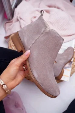 Botki Damskie Płaski Obcas Wiosenne Skórzane Cappuccino Madness