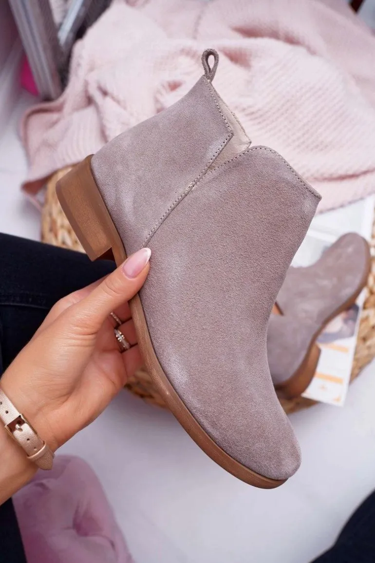 Botki Damskie Płaski Obcas Wiosenne Skórzane Cappuccino Madness