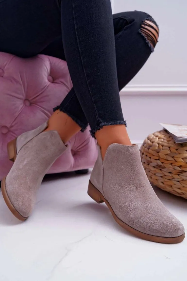 Botki Damskie Płaski Obcas Wiosenne Skórzane Cappuccino Madness