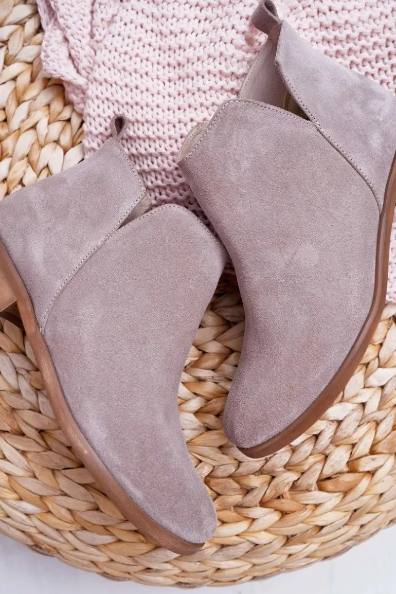 Botki Damskie Płaski Obcas Wiosenne Skórzane Cappuccino Madness