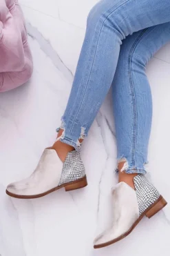 Botki Damskie Płaski Obcas Wiosenne Skórzane Przecierane Złoto Madness