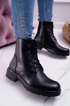 Botki Damskie Płaski Obcas Czarne Sergio Leone TR718