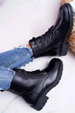 Botki Damskie Płaski Obcas Czarne Sergio Leone TR718