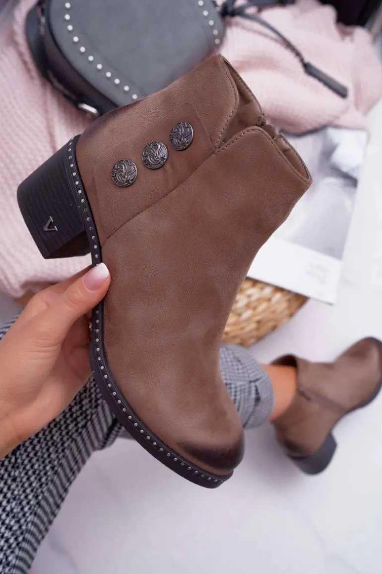 Botki Damskie Płaski Obcas Beżowe Tristram