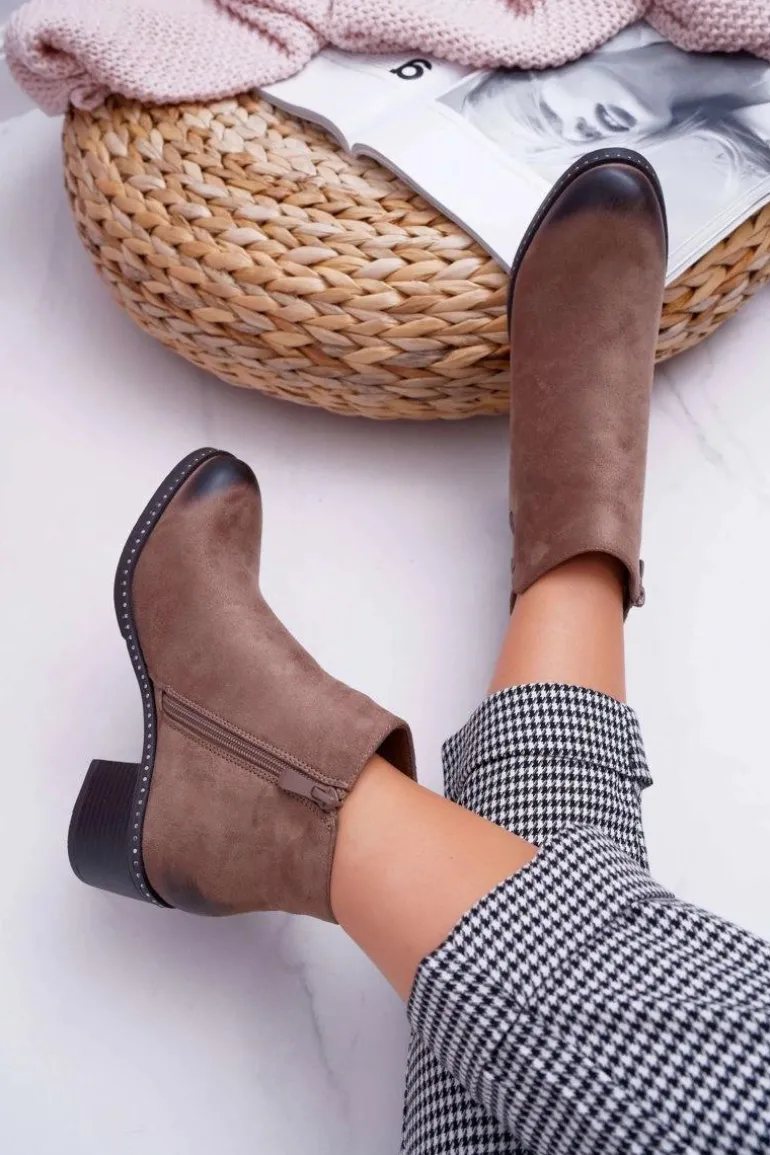 Botki Damskie Płaski Obcas Beżowe Tristram