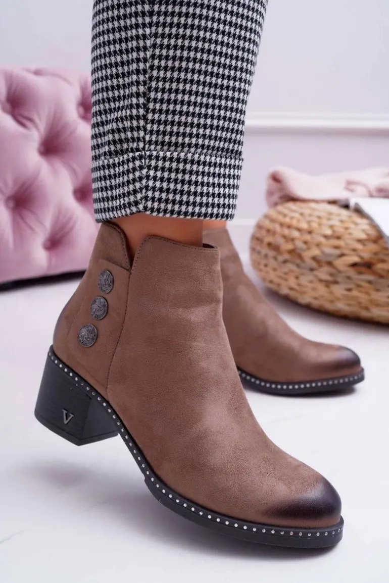 Botki Damskie Płaski Obcas Beżowe Tristram