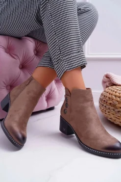 Botki Damskie Płaski Obcas Beżowe Tristram