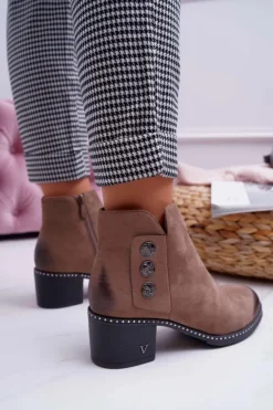 Botki Damskie Płaski Obcas Beżowe Tristram