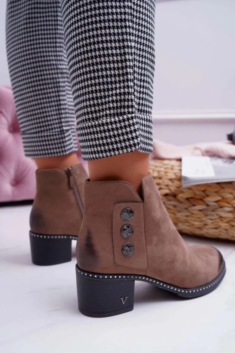 Botki Damskie Płaski Obcas Beżowe Tristram