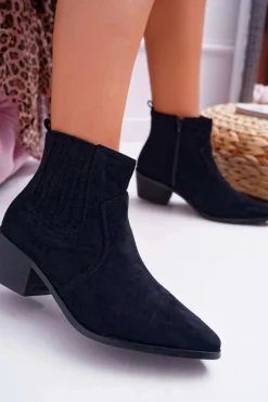 Botki Damskie Płaski Obcas Czarne Umberco