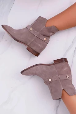 Botki Damskie Płaskie Laura Messi 1890 Skóra Zamsz Beżowe Darmah