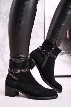 Botki Damskie Sergio Leone Zamszowe Czarne BT615