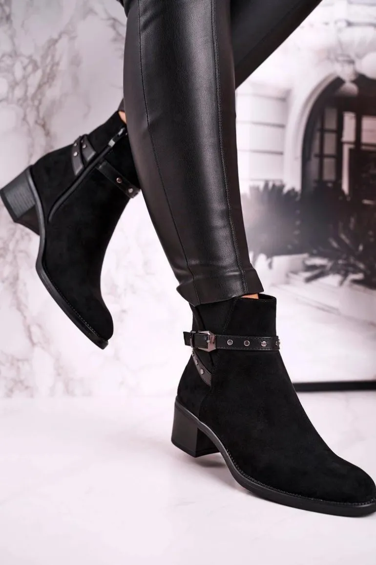 Botki Damskie Sergio Leone Zamszowe Czarne BT615