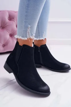 Botki Damskie Sergio Leone Sztyblety Eko Nubuk Czarne Vuko