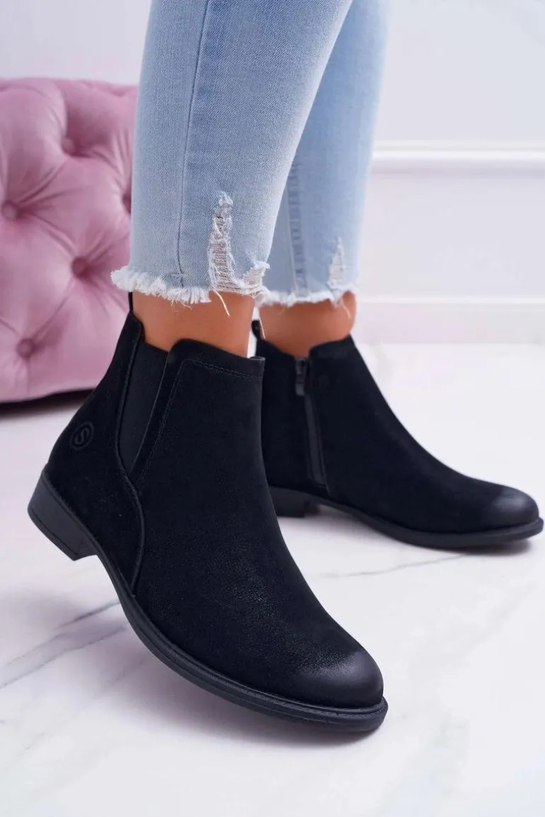 Botki Damskie Sergio Leone Sztyblety Eko Nubuk Czarne Vuko