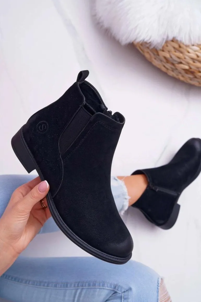 Botki Damskie Sergio Leone Sztyblety Eko Nubuk Czarne Vuko