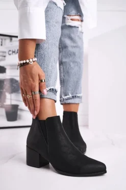 Botki Damskie Sergio Leone Sztyblety Eko Nubuk Czarne BT621