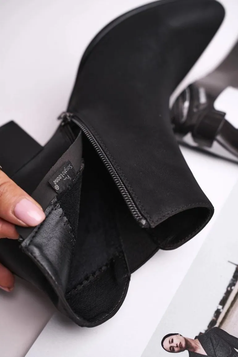 Botki Damskie Sergio Leone Sztyblety Eko Nubuk Czarne BT621