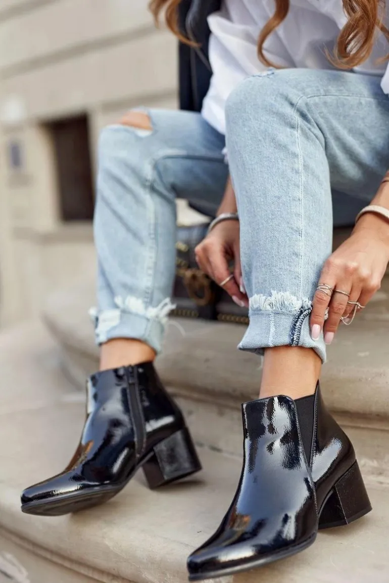 Botki Damskie Sergio Leone Sztyblety Lakierowane Czarne BT621